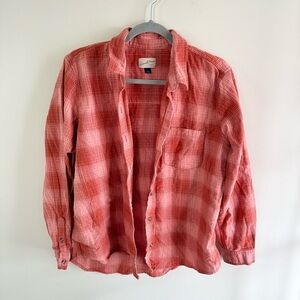 Universal Thread Coral Plaid flannel button down large